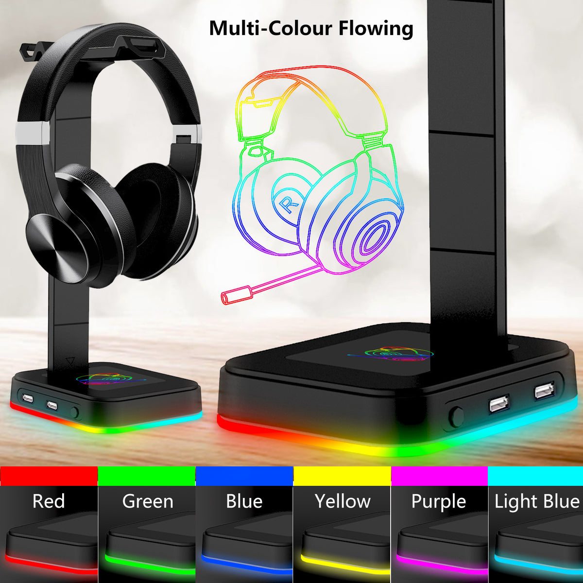 AuraGlow RGB Headphone Stand - 16 Color Modes