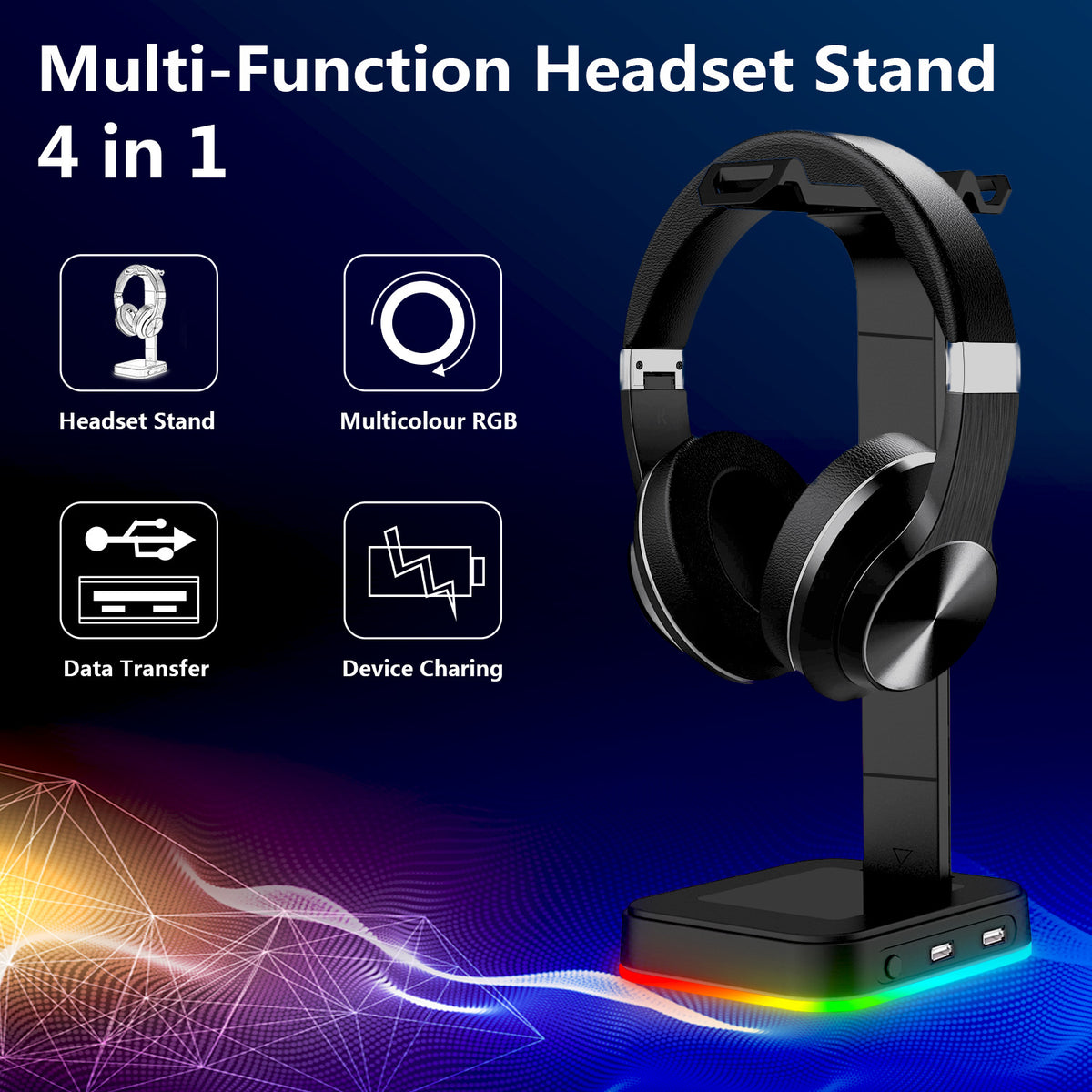 AuraGlow RGB Headphone Stand - 16 Color Modes